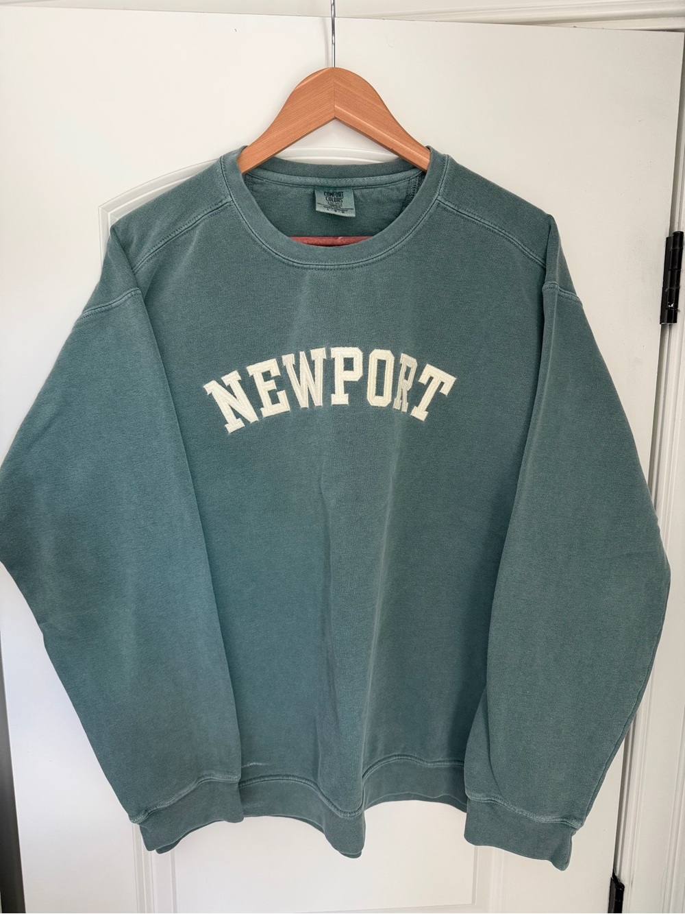 Comfort Colors Newport Crewneck Sweatshirt - Teal Green with Cream Logo